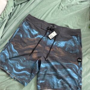 Oakley Men’s Blue and Gray Marble Swim Board Shorts